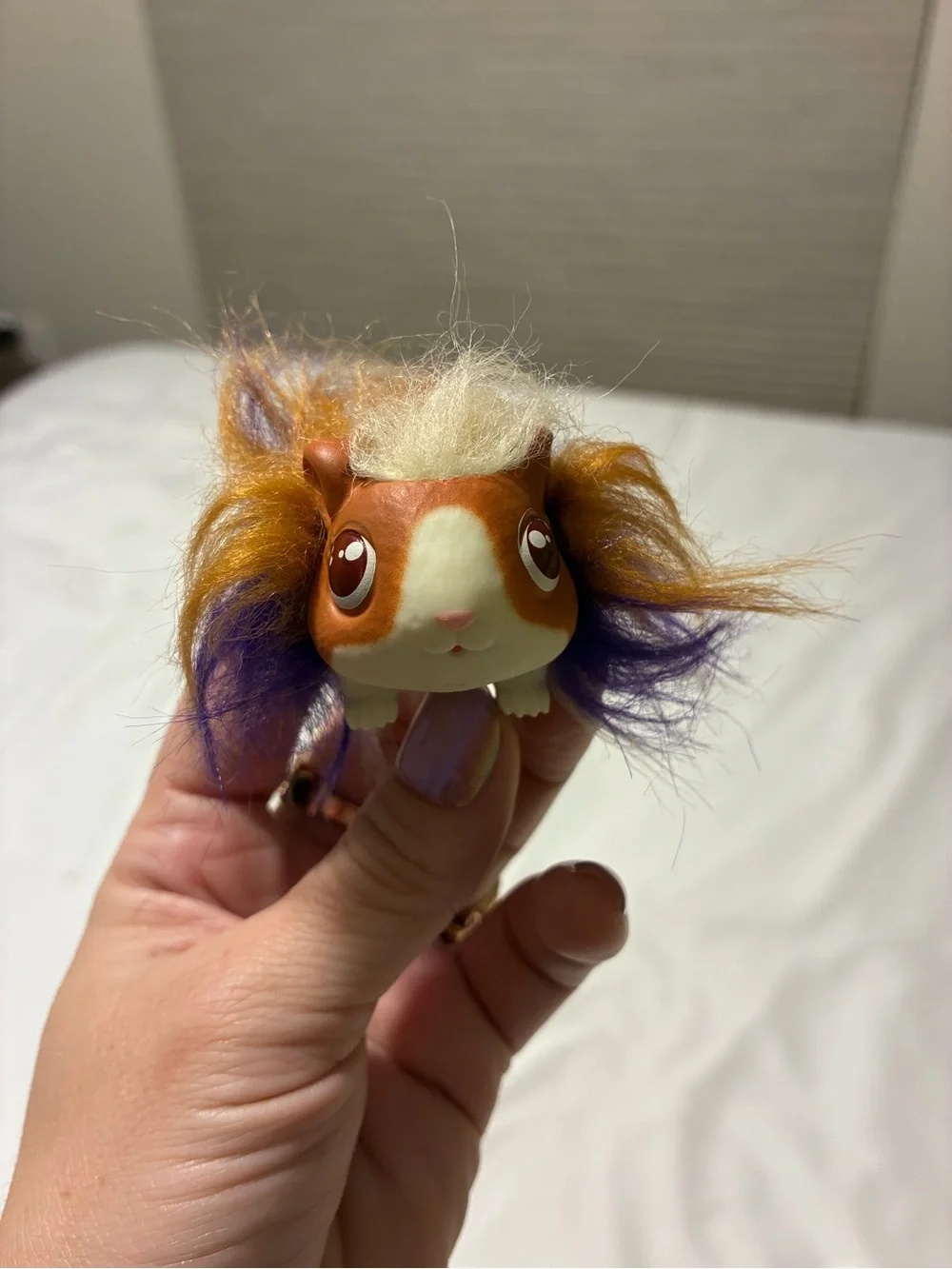Littlest Pet Shop Guinea Pig Toy - White and Brown with Purple Fur Accent